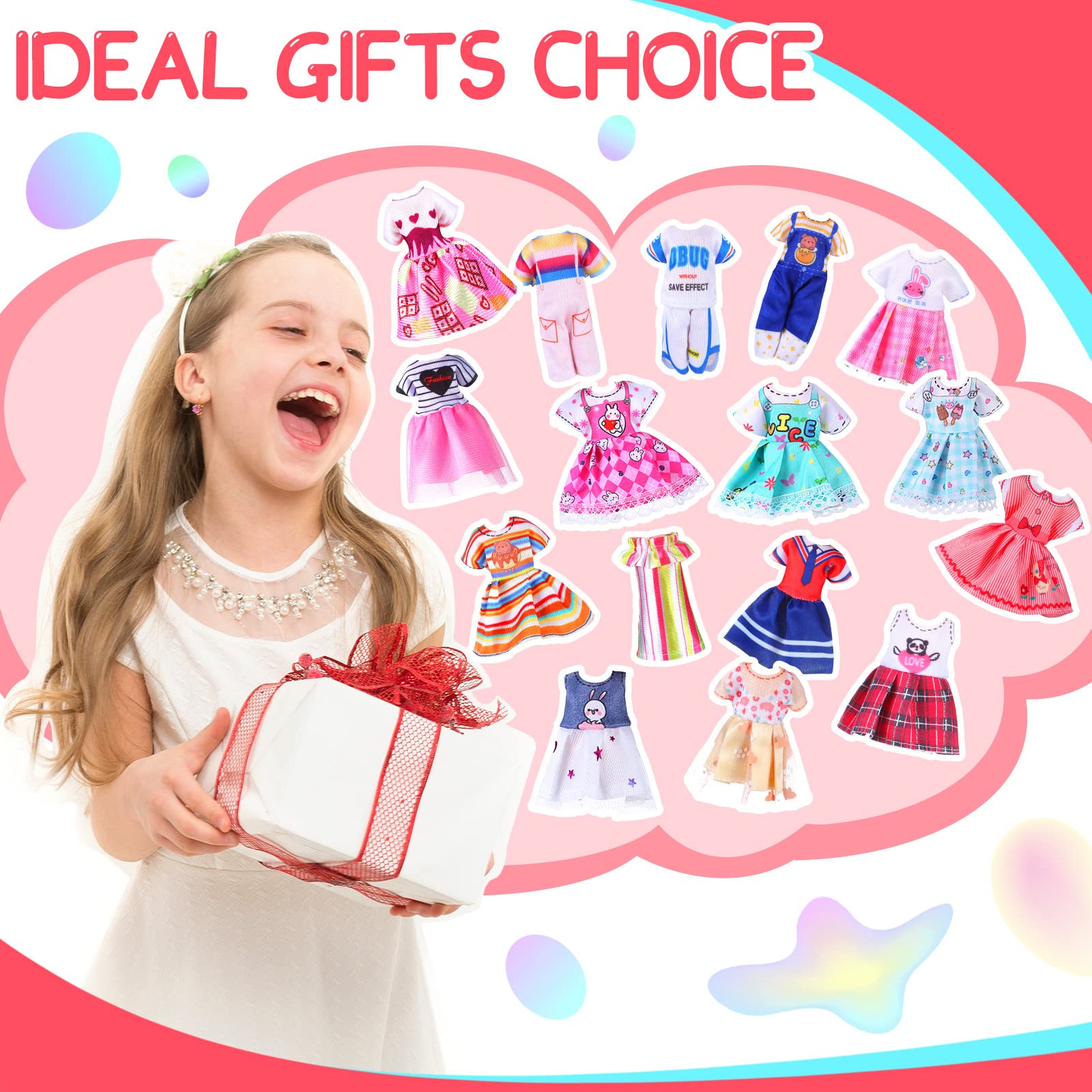 Hungdao 16-Piece Doll Clothes Set for 6-Inch Dolls - Assorted Outfits with Hook-and-Loop Closures
