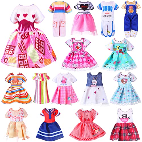 Hungdao 16-Piece Doll Clothes Set for 6-Inch Dolls - Assorted Outfits with Hook-and-Loop Closures