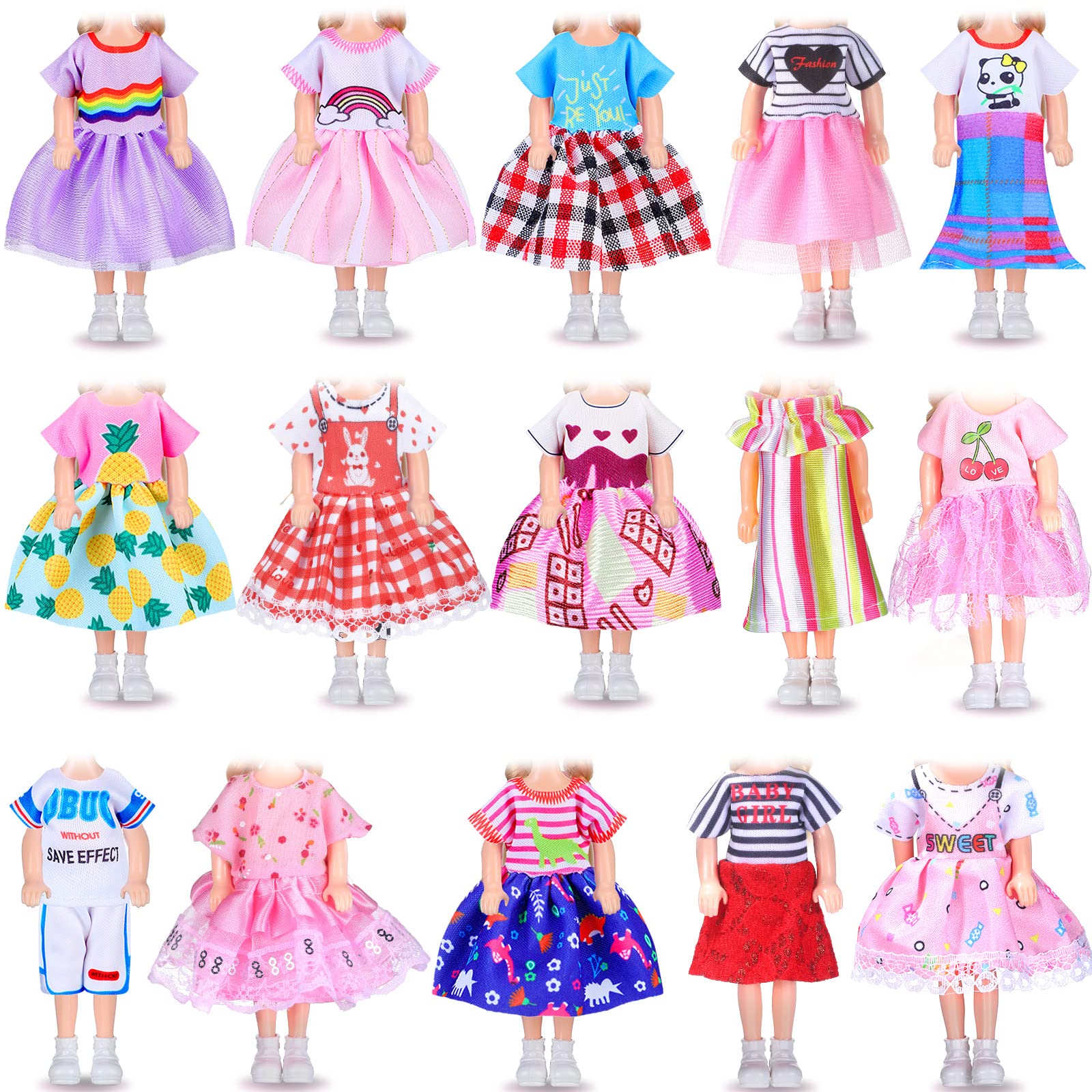 Hungdao 16-Piece Doll Clothes Set for 6-Inch Dolls - Variety of Cute Outfits with Hook and Loop Closure