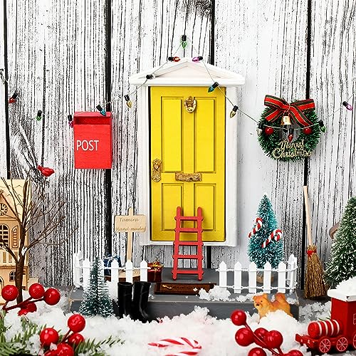 Hungdao 20-Piece Miniature Elf Fairy Doors Decor Set - Includes Red & Yellow Doors, LED Lights, and Accessories