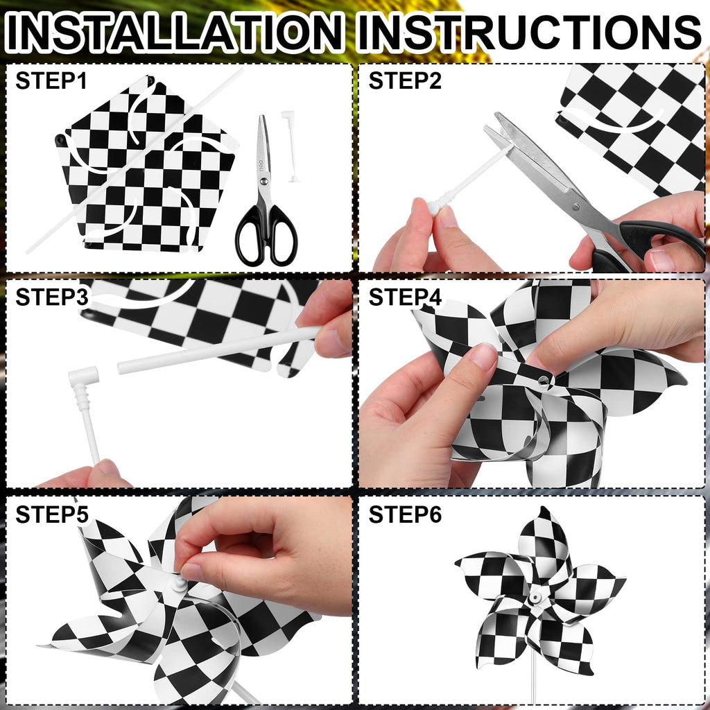 Hungdao 25 Black and White Checkered Windmills – Racing Pinwheels for Party Decor