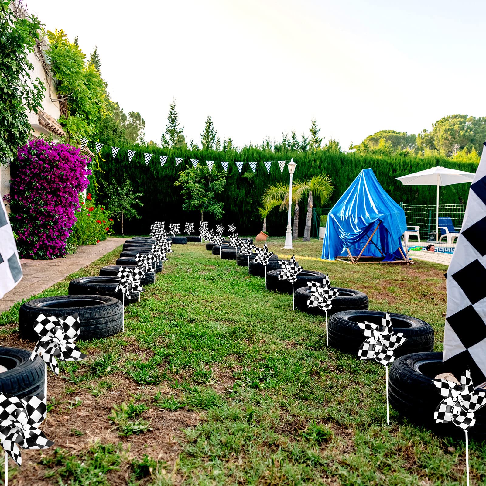 Hungdao 25 Black and White Checkered Windmills – Racing Pinwheels for Party Decor