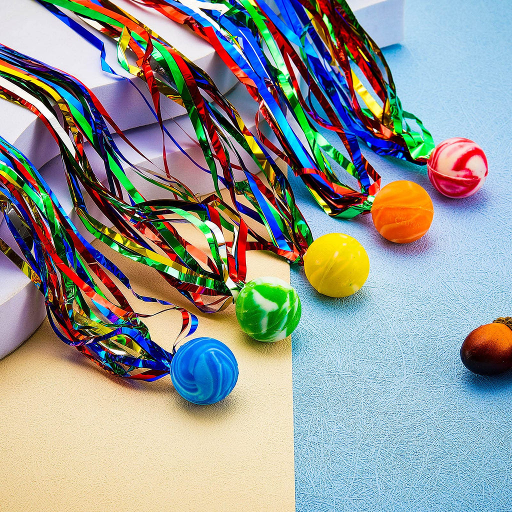 Hungdao 30 Pack Bouncy Balls with Streamers - Large Rubber High Bounce Balls for Party Favors, Piñata Fillers, Classroom Rewards