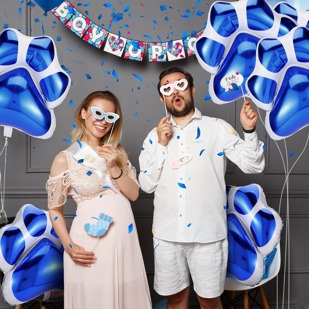 Hungdao 9 Pack Blue Dog Paw Print Foil Balloons – 28x26 Inch Jumbo Balloons for Dog-Themed Party Decorations