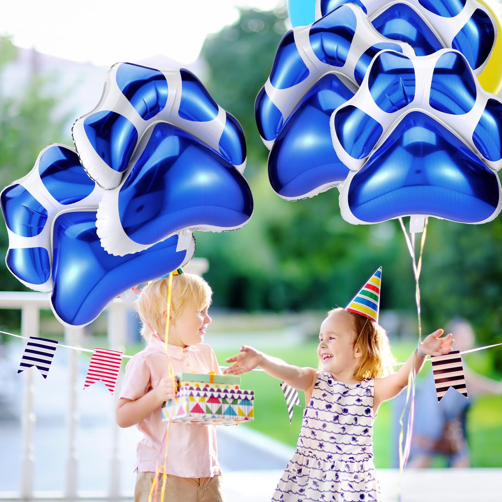 Hungdao 9 Pack Blue Dog Paw Print Foil Balloons – 28x26 Inch Jumbo Balloons for Dog-Themed Party Decorations