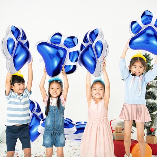Hungdao 9 Pack Blue Dog Paw Print Foil Balloons – 28x26 Inch Jumbo Balloons for Dog-Themed Party Decorations