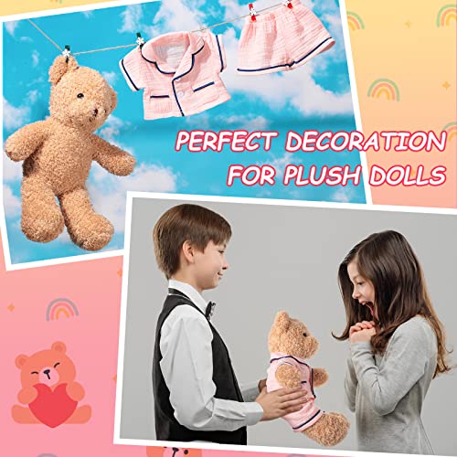Hungdao Pink Bear Pajamas Set – Fits 14-Inch Stuffed Animals, Muslin Short-Sleeve Shirt & Shorts