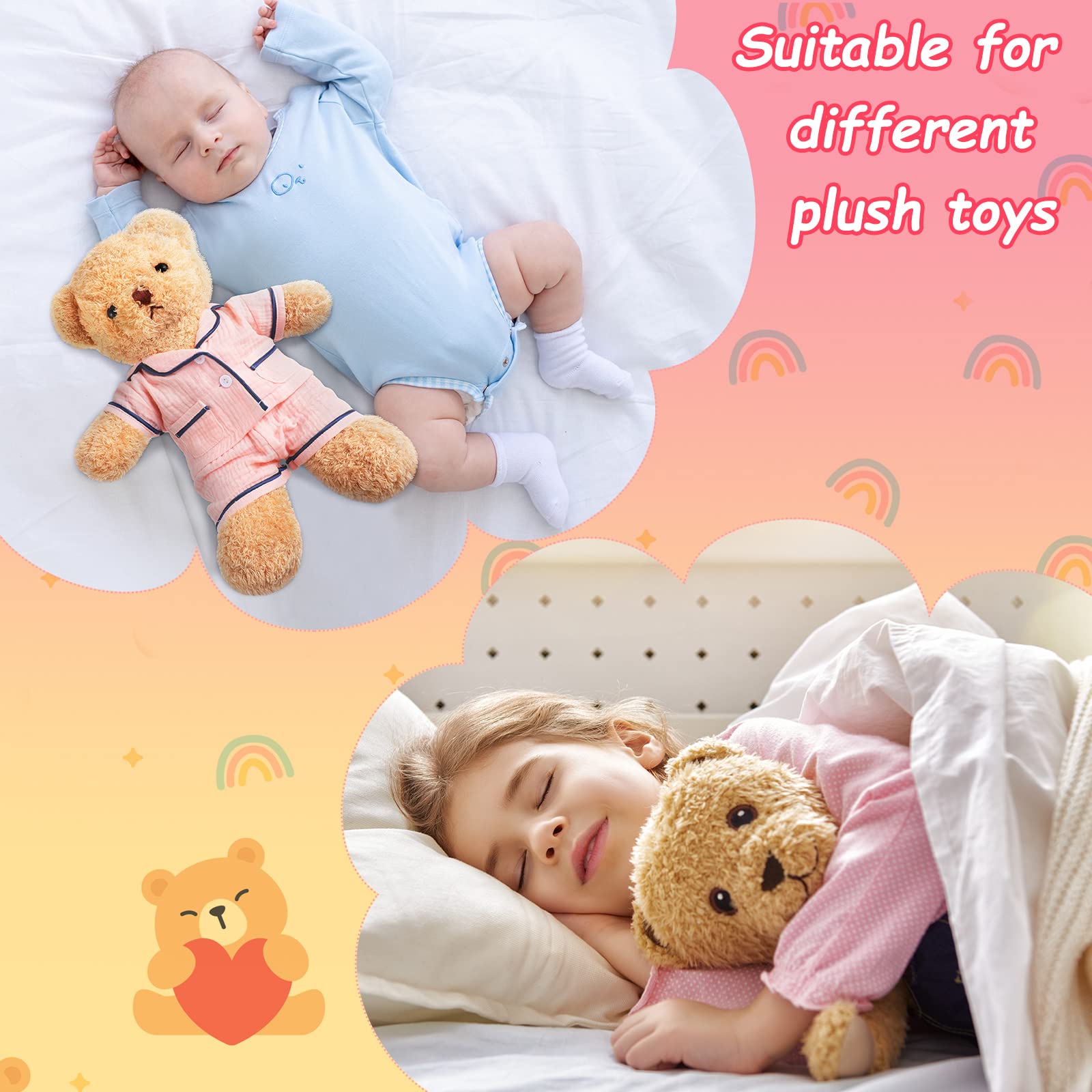 Hungdao Pink Bear Pajamas Set – Fits 14-Inch Stuffed Animals, Muslin Short-Sleeve Shirt & Shorts