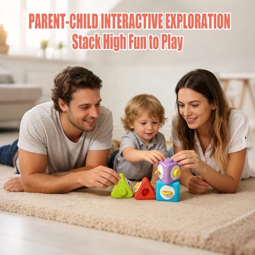 HUNKING 12-in-1 Montessori Activity Cubes & Stacking Blocks for Toddlers 2+ – Sensory Travel Toy Set of 4