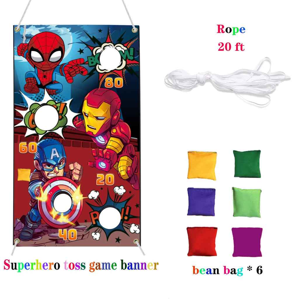 Huoety Superhero Toss Game Banner & 6 Bean Bags - Red Party Game