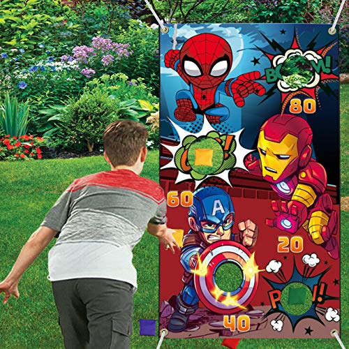 Huoety Superhero Toss Game Banner & 6 Bean Bags - Red Party Game