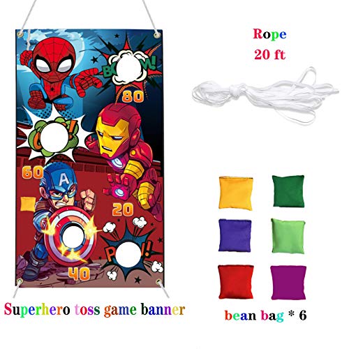 Huoety Superhero Toss Game Banner & 6 Bean Bags - Red Party Game