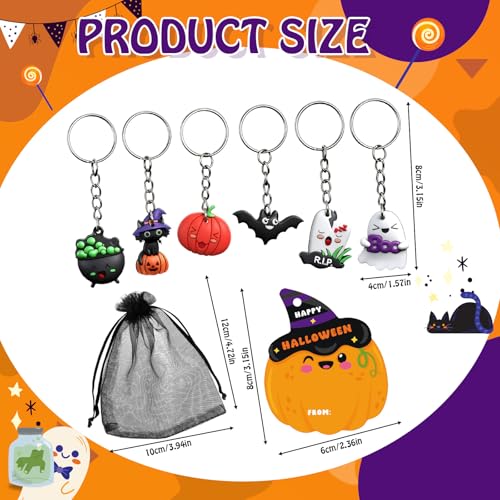 Huquary 24-Piece Halloween Goodie Bags with Keychains, Cards, and Organza Bags for Kids Party Favors