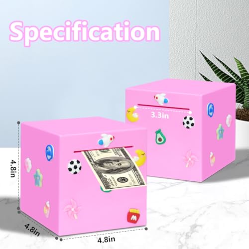 HUSAN Pink Break-to-Open Piggy Bank - 4.72-Inch Solid ABS Money Box with DIY Stickers for Kids and Adults