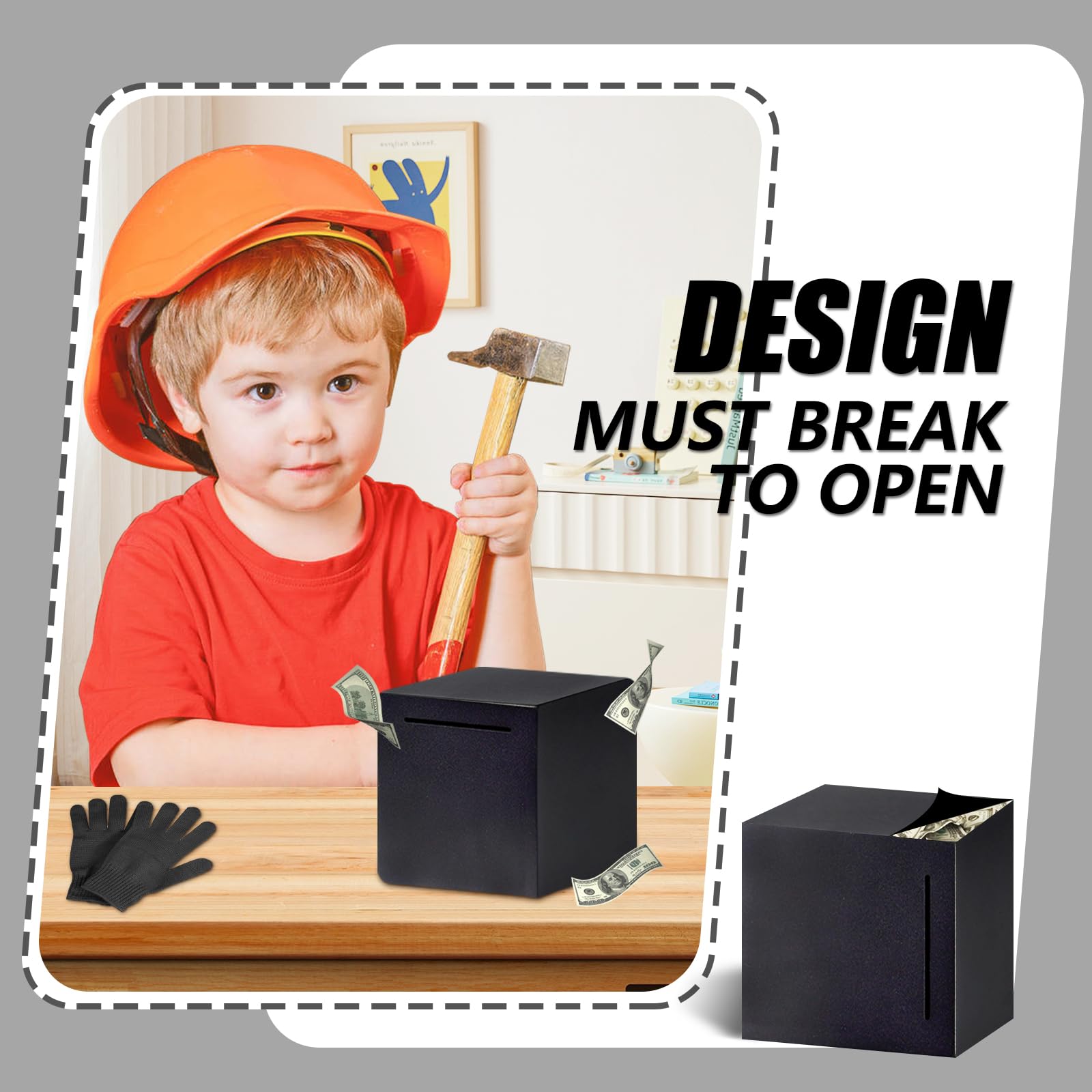 HUSAN Stainless Steel Hammer-Break Piggy Bank – 4.72 Inch (Black)