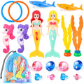 HUUIDY 19-Piece Pool Diving Toys Set – Mermaids, Sharks, Gems, Rings & Mesh Bag for Kids Ages 3-12