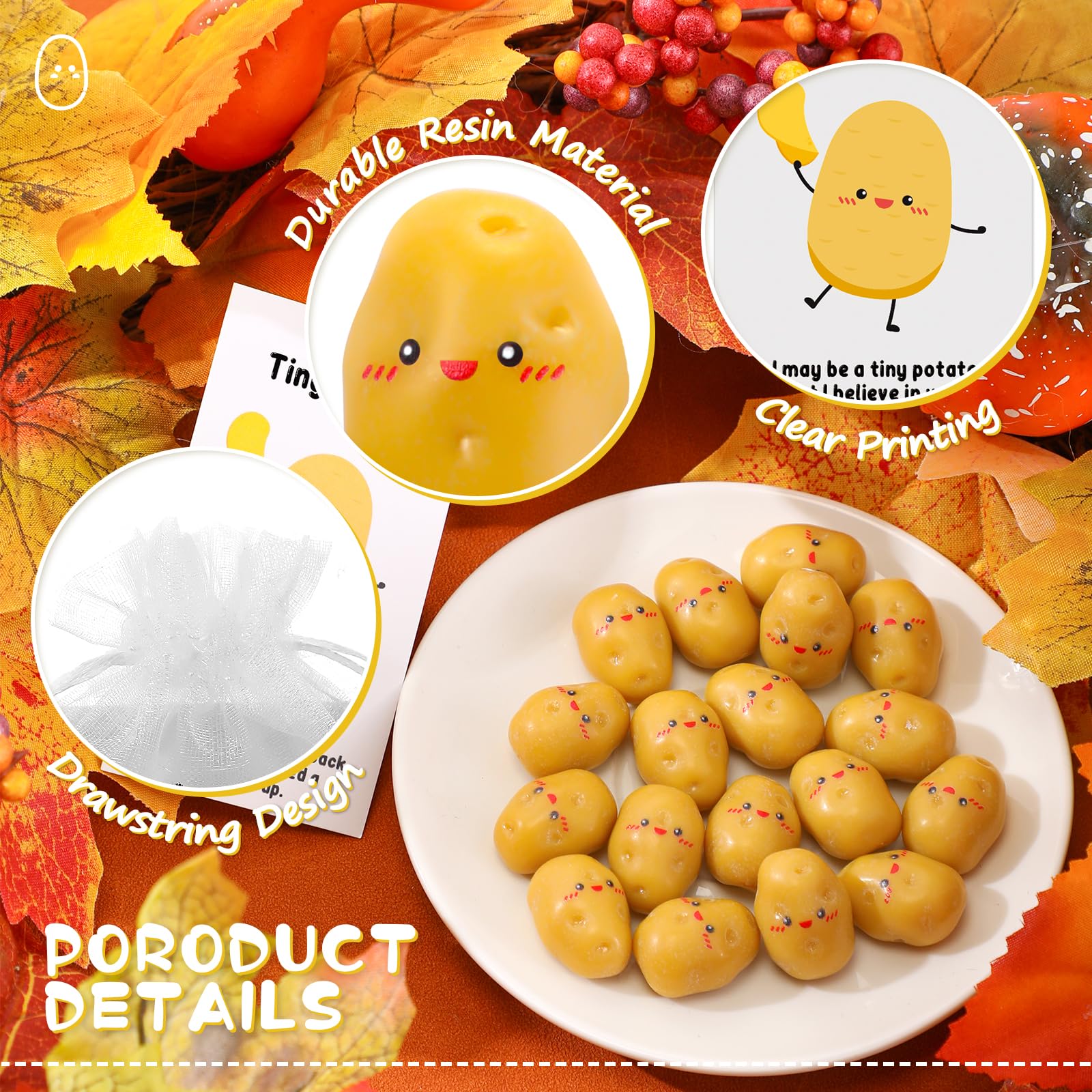Huwena 30-Pack Mini Resin Potatoes with Funny Cards and Organza Bags – End of Year Gifts for Students, Teachers, Coworkers, and Nurses