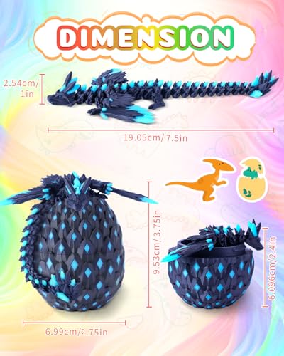 HUWUV 3D Printed Glow-in-the-Dark Dragon Egg - Rainbow Articulated Fidget Toy for Kids & Adults