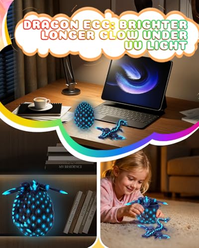 HUWUV 3D Printed Glow-in-the-Dark Dragon Egg - Rainbow Articulated Fidget Toy for Kids & Adults