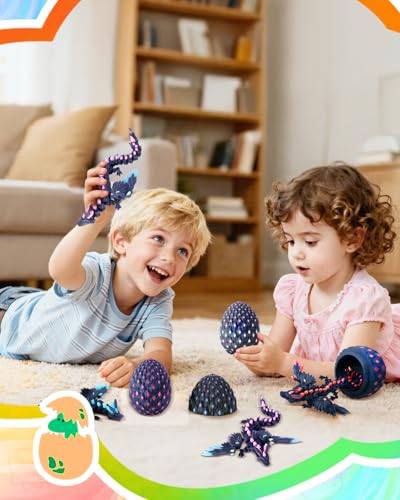 HUWUV 3D Printed Glow-in-the-Dark Dragon Egg - Rainbow Articulated Fidget Toy for Kids & Adults