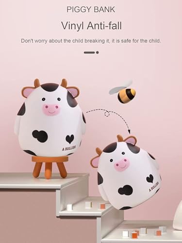 H&W Cow Piggy Bank - Unbreakable Latex Coin Bank for Kids, White