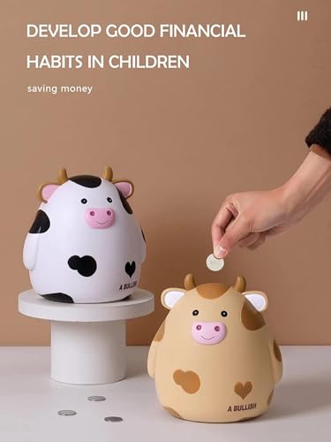 H&W Cow Piggy Bank - Unbreakable Latex Coin Bank for Kids, White