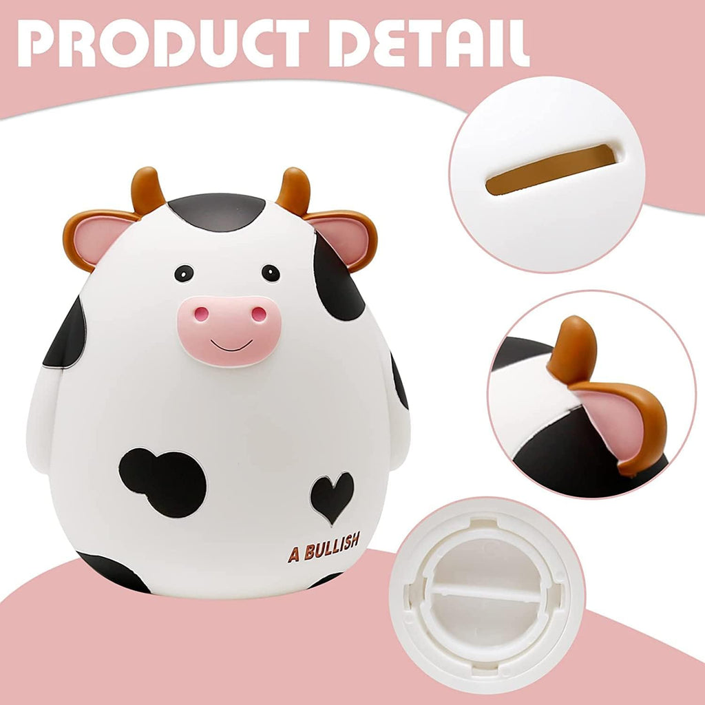 H&W Cow Piggy Bank - Unbreakable Latex Coin Bank for Kids, White