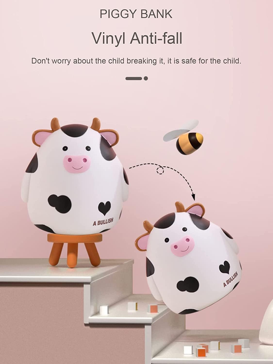 H&W Cow Piggy Bank - Unbreakable Latex Coin Bank for Kids, White