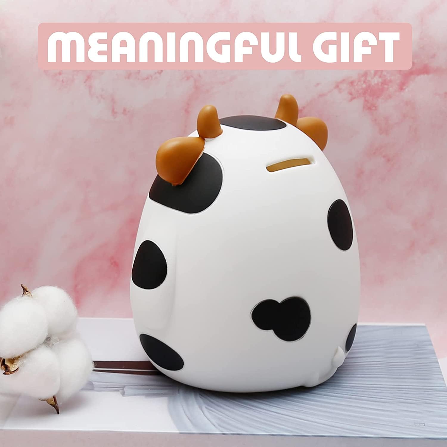H&W Cow Piggy Bank - Unbreakable Latex Coin Bank for Kids, White