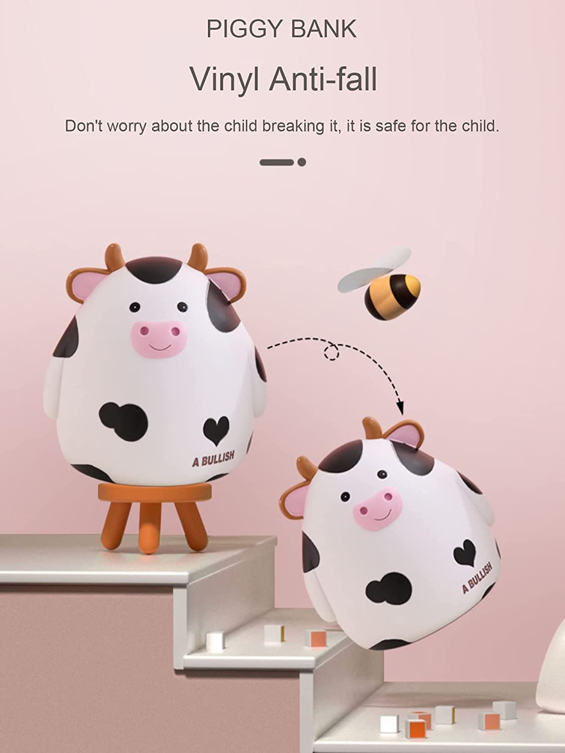 H&W Cow Piggy Bank - Unbreakable Latex Coin Bank for Kids, White