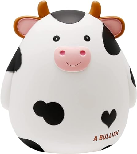 H&W Cow Piggy Bank - Unbreakable Latex Coin Bank for Kids, White