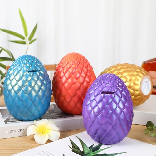 H&W Dragon Egg Piggy Bank – Unbreakable Shiny Gold Coin Bank for Kids, Large Capacity Money Box Gift