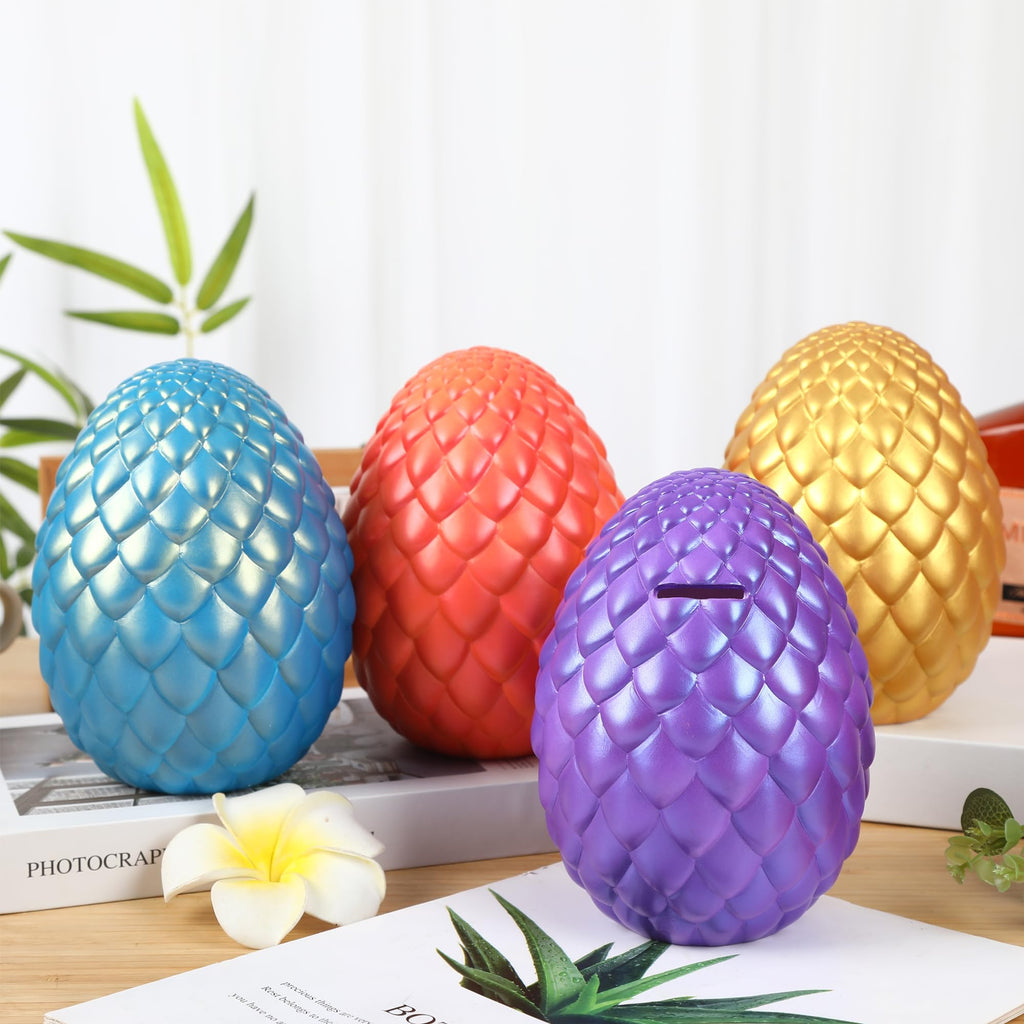 H&W Dragon Egg Piggy Bank – Unbreakable Shiny Gold Coin Bank for Kids, Large Capacity Money Box Gift