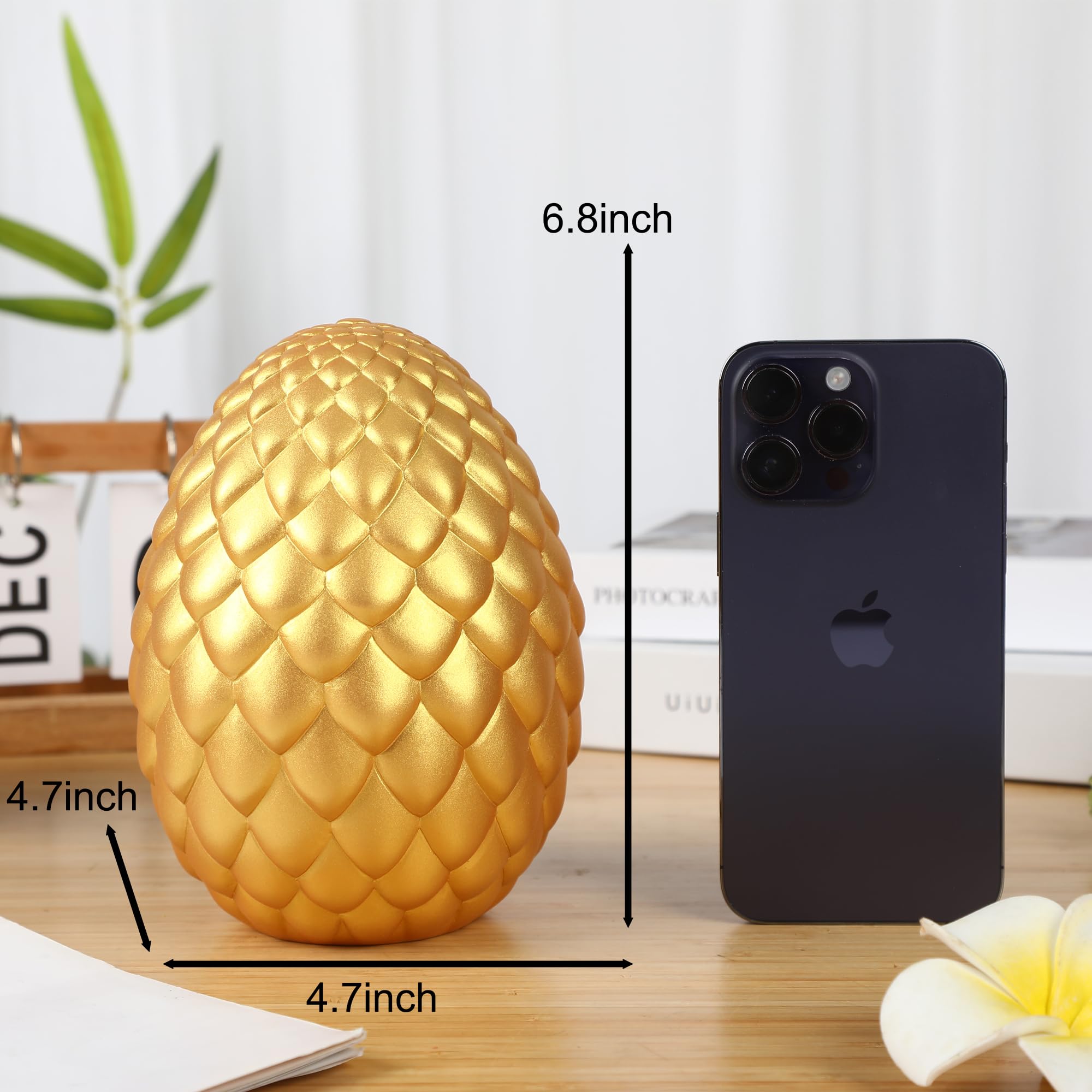 H&W Dragon Egg Piggy Bank – Unbreakable Shiny Gold Coin Bank for Kids, Large Capacity Money Box Gift