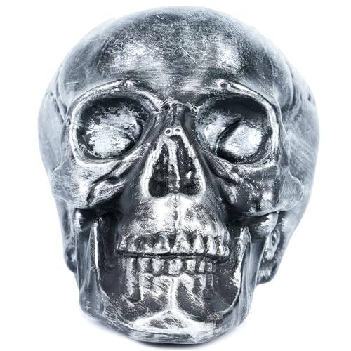 H&W Skull Money Bank – Realistic Silvery Skeleton Coin Bank for Halloween & Gothic Decor