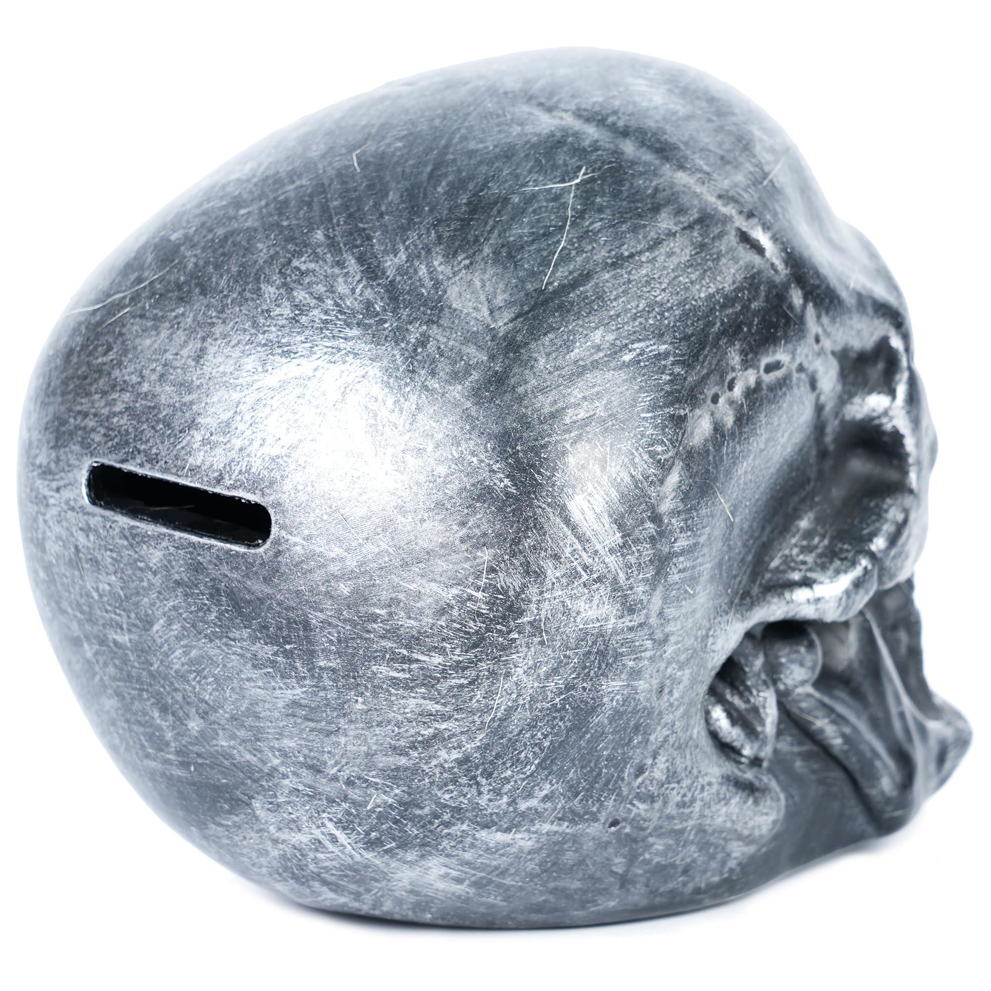 H&W Skull Money Bank – Realistic Silvery Skeleton Coin Bank for Halloween & Gothic Decor