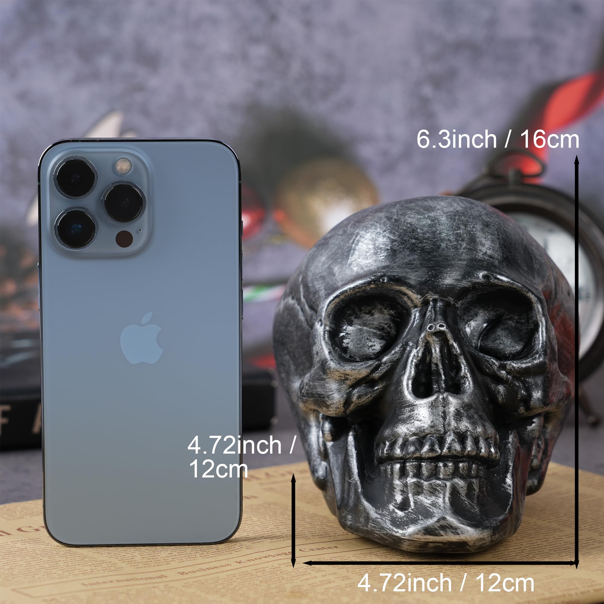 H&W Skull Money Bank – Realistic Silvery Skeleton Coin Bank for Halloween & Gothic Decor