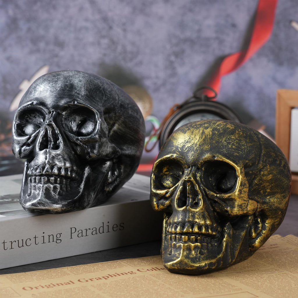H&W Skull Money Bank – Realistic Silvery Skeleton Coin Bank for Halloween & Gothic Decor