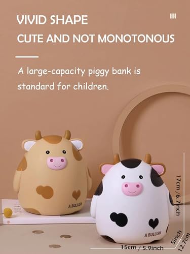 H&W Unbreakable Cow Piggy Bank for Kids – Cute Yellow Coin Savings Box with Easy-Access Stopper
