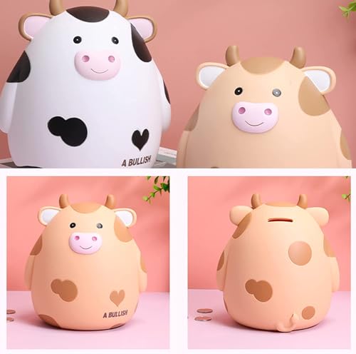 H&W Unbreakable Cow Piggy Bank for Kids – Cute Yellow Coin Savings Box with Easy-Access Stopper