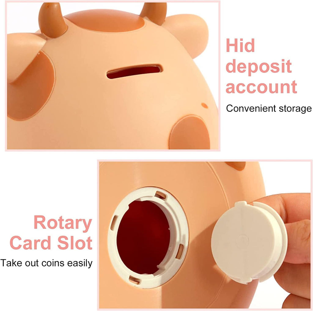 H&W Unbreakable Cow Piggy Bank for Kids – Cute Yellow Coin Savings Box with Easy-Access Stopper