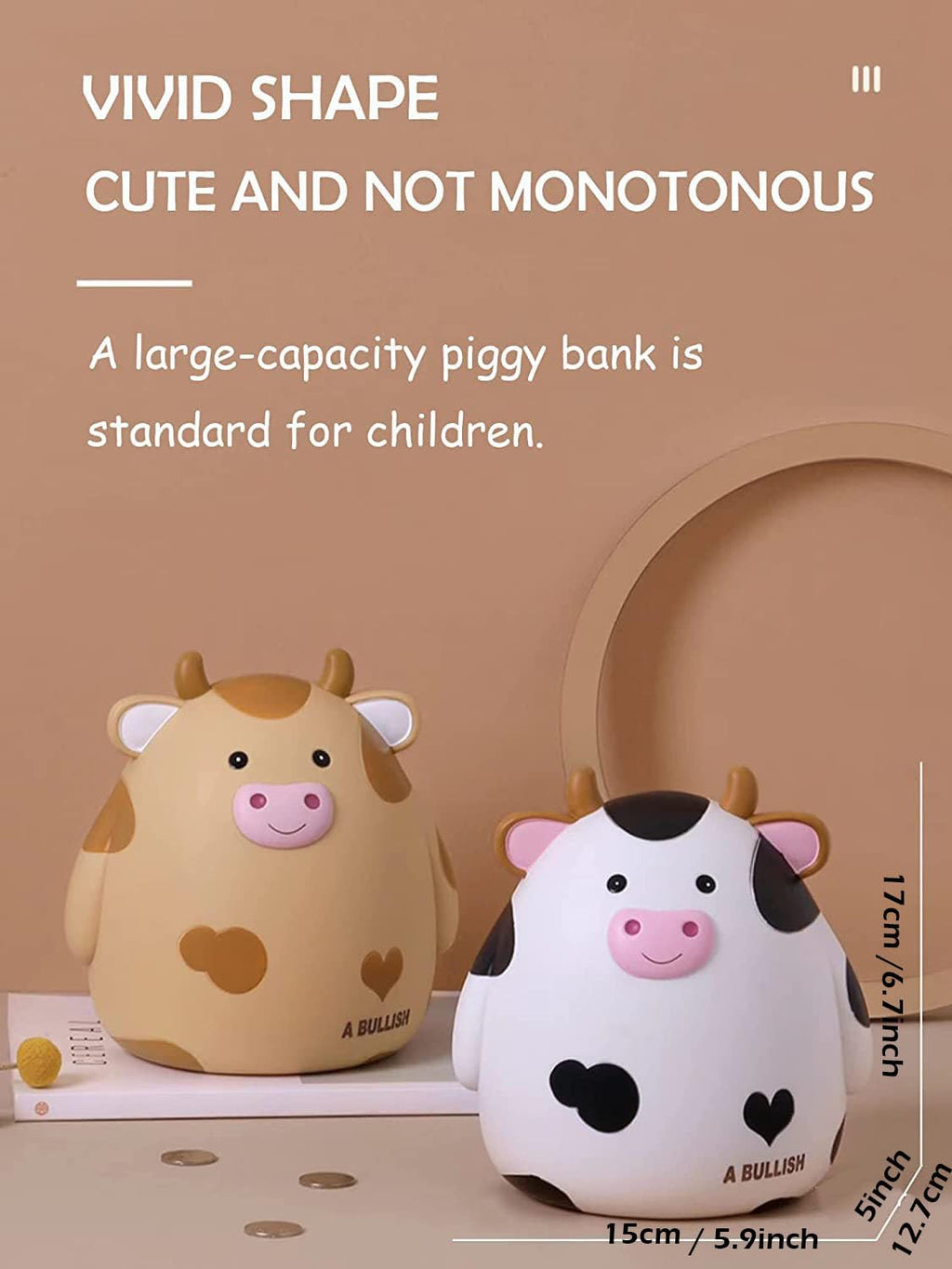 H&W Unbreakable Cow Piggy Bank for Kids – Cute Yellow Coin Savings Box with Easy-Access Stopper