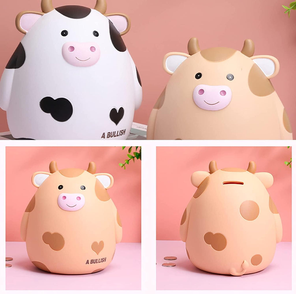 H&W Unbreakable Cow Piggy Bank for Kids – Cute Yellow Coin Savings Box with Easy-Access Stopper
