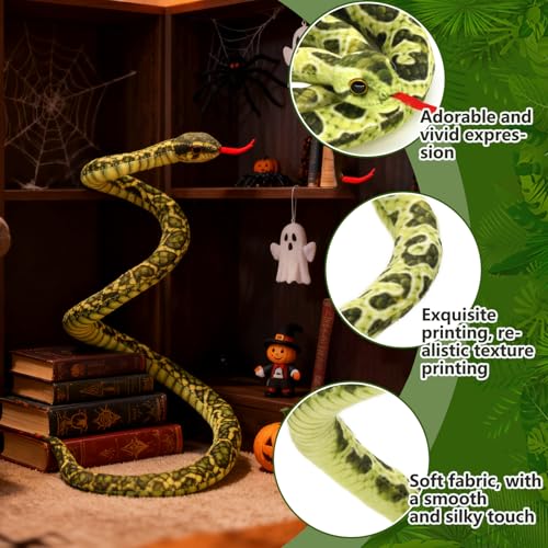 HWD 3.6-Foot Soft Snake Plush – Lifelike Stuffed Animal Toy for Pranks, Halloween Decor, and Gifts (Green)