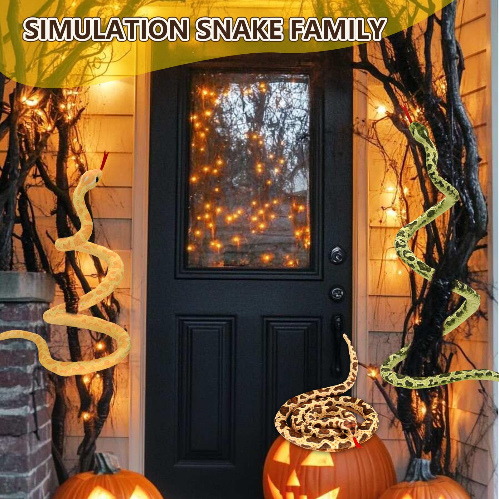 HWD 3.6-Foot Soft Snake Plush – Lifelike Stuffed Animal Toy for Pranks, Halloween Decor, and Gifts (Green)