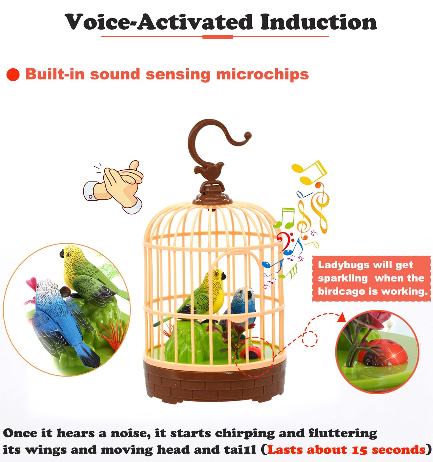 HWD Voice-Activated Parrot Birdcage Toy – Chirping, Fluttering & Moving Bird for Kids Ages 3+ (Model A)