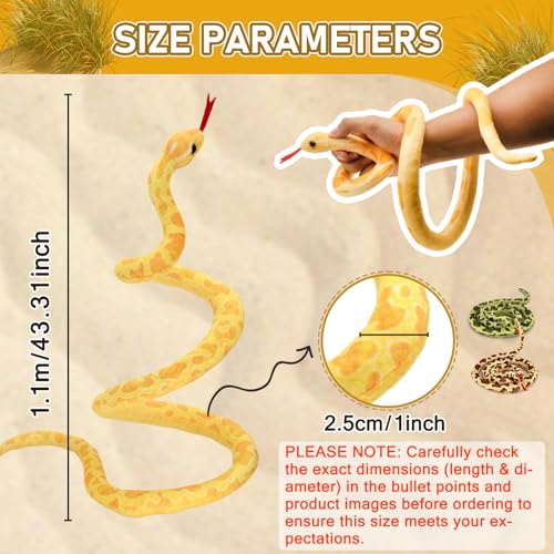 HWD Yellow Soft Snake Plush – 43.3 Inch Lifelike Stuffed Animal for Pranks and Gifts