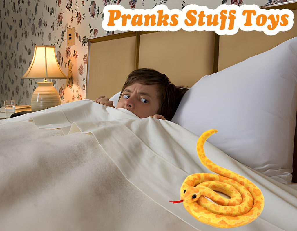 HWD Yellow Soft Snake Plush – 43.3 Inch Lifelike Stuffed Animal for Pranks and Gifts