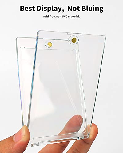 HYARUAT 130pt Magnetic Card Holders 5-Pack – Clear White One Touch Hard Cases with Stronger Magnet & UV Protection