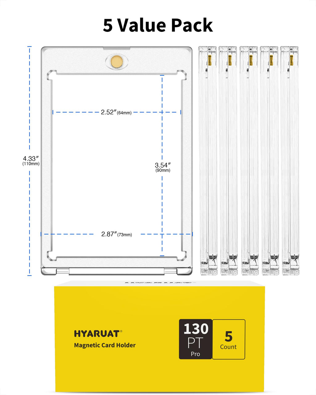 HYARUAT 130pt Magnetic Card Holders 5-Pack – Clear White One Touch Hard Cases with Stronger Magnet & UV Protection